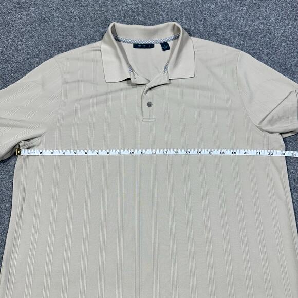 Perry Ellis Cream Striped Knit Short Sleeve Collared Polo Shirt Size XL - Picture 3 of 6